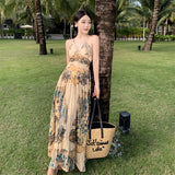 Toloer Retro Halter Dress Female V Collar Small Back Hollow Show Thin Holiday Fairy Skirt