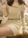 Slim Y2k Mini Dress Women Party Chic Casual Design Knitted Sweater Dress Female Elegant One Piece Dress Korean 2022