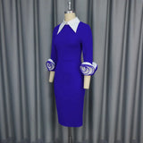 Vintage Clip Clip Long Sleeve Dress Stereo Flower Party Busted
