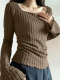 Square Neck Flare Sleeve Slim Knit-Outfit