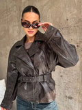 2025 Explosion Long-Sleeved Collar With Short Locomotive Jacket Leather Coat