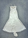 White Satin Flower Ruffles Midi Dress-Outfit
