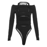 Toloer 2024 New Women's Fashion Sexy Mesh Stitching Long Sleeve Hollow Out Slim Crop Jumpsuit-Outfit