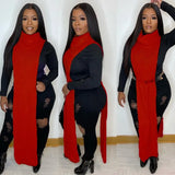 Turtleneck Side Slit Long Sweater Top 1028-1-Outfit