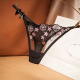 embroidery hollow mesh transparent thong women's sexy ultra-thin panties Thong Panties Sexy