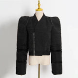 Toloer Fashion Brand Design Sense Contrast Color Coat Female 2024 Spring New Fashion Splicing Fleece Short Women's Jacket-Outfit