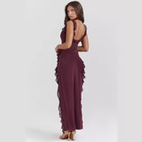 Summer New French Slings Wood Ear Design Picties Open Fork Dress Dress