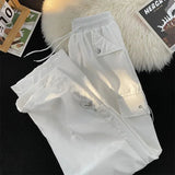 Baggy Punk Cargo Pants Women Vintage Streetwear Pocket Drawstring Trousers BF High Waist Korean Joggers Wide Leg Pants-Outfit