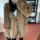 Autumn And Winter New Loose Knitted Cardigan Women's Letter Embroidered Blouse Long-Sleeved Sweater Sweater Knitted Shirt Girl-Outfit