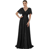 Dress V-Neck Long Large-Size Chiffon Banquet Bridesmaid Dress Horn Sleeve Dress Dress Dress
