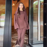 New Women's Long-Sleeved Casual Solid-Colored Loose Long Dress Comfortable