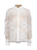 Toloer 2024 New Fashion Lapel Heavy Industry Organza Embroidery Three-Dimensional Flower Sequin Splice Design Sense Shirt-Outfit