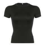 Toloer Spice Girl Wind Pure Color Short Sleeve Basic T-Shirt Women's New Round Collar Slim Bottom Jacket Tide-Outfit