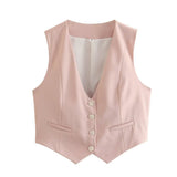 Women's Retro Solid Color Candy Color V-Neck Short Suit Vest / Horse Clip