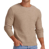 Toloer Men's New Waffge Solid Color Round Collar Long Sleeve Sleeve Sweater Fashion Casual Men's Sweater