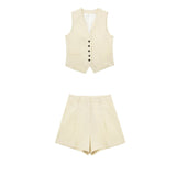 Women's 2025 Spring New Fashioned Colored Flax-Blend Vest + Shorts