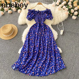 New Fashion Floral Robe Print Long Dress Ruffle Maxi Sundress Bohemian Women Summer Sexy Casual Elegant Strapless