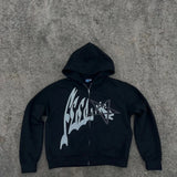 American men letter printed hooded sweatshirt Y2k autumn and winter high street street couple hooded loose jacket-Outfit