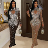 Fashion Women's Round Collar Hot Diamond Long Dress New-Outfit