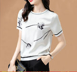 Women's Clothing Summer Short Sleeve O-Neck Floral Screw Thread Printing T-shirt Loose Fashion Casual Elegant Plus Size Tops-Outfit