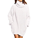 Toloer And Winter New Fashion Long Sleeve High Collar Pocket Long Dress Loose Sweater
