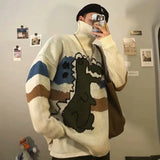 Autumn dinosaur cartoon print sweater male O-neck long-sleeved fashion knitted pullover male casual wild couple winter