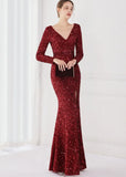 Winter Elegant Deep V Neck Long Sleeve Slit Cocktail Eevening