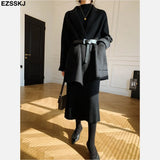 2022 autumn winter thick straight maxi sweater dress women high neck long sweater dress elegant female loose sexy knit