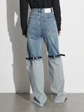 Toloer 2024 Autumn Niche High Waist More Wear Design Straight Belt Leg Color Jeans-Outfit