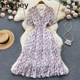 Print Dress Women Summer Sexy Beach Boho Midi Dresses Short Sleeve 2022 Ladies Vintage Elegant Party Dress Vacation