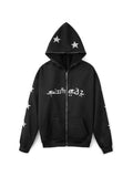 Men's Punk Star Embroidery Zip-Up Hoodie-Outfit