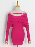 Patchwork Kink Dresses For Female Slash Neck Long Sleeve High Waist Slimming Solid Color Women's Dress New