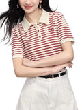 Toloer Striped Embroidery POLO Shirt 2025 Summer New Bing Color Reduction Women's Short-Sleeved