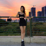 Sling V-neck Halter Sexy Hollow Slim Fit Hip Dress-Outfit