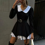 Toloer Autumn Women's High-End French Long-Sleeved Doll Collar Skirt Design Sense Niche Fake Two Dresses-Outfit