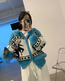 Deer Jacquard Hooded Knitting Zipper Cardigan-Outfit