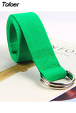 Solid Cotton Canvas All-match Waist Straps Women Canvas Belt D Shaped Double Ring Buckle Waistband