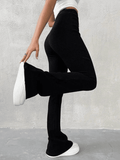Stretchy Ribbed Flare Leg Pants-Outfit