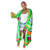 Ups Women Coat Beach Print Floral Long Coats Open Stitch Full Sleeve Loose Casual Elegant Knee Length Outerwear 2024-Outfit