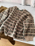 Jacquard Flower Round Neck Spring Sweater Cardigan Jacket 2024 New Autumn And Winter Vintage Loose Sweater-Outfit