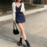 Toloer Pastoral Girl Wind V Gets Broken Flower Condole Belt Skirt Female New Versatile Show Thin Sexy High Waist Dress-Outfit