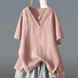 Summer New Solid Color Buffet Short-Sleeved V-Neck T-Shirt Women Irregular Large Cotton Loose Leisure