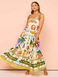 Summer New Sexy Sling Temperament Print High Waist Swing Dress