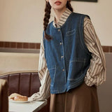 Denim Vest Vest Vest Women's Spring And Autumn Fashion Fashion New External Folding Shirt Shoulder
