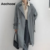 Elegant Office Solid Long Trench Coat Women Batwing Long Sleeve Vintage Bandage Coat Lady Double Breasted