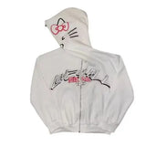And Winter New Foam Plus Water Drill Loose Hooded Hooded Hooded Kitty Cat Print Jacket