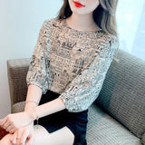 Toloer Shot In The Sleeve Print Shirt Female 2023 Summer New Round Collar Loose Senior Sense All-Match Temperament Jacket Tide-Outfit