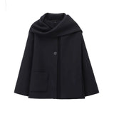 Winter New Women Equipped With Scarf Long-Sleeved Blended Coat Loose Temperament