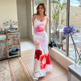 Toloer Women's Wear Spring Women's Fashion Print Halenders Show Back Sexy Dress Beach Dress Children Hot Girl-Outfit