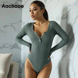 Solid Knitted Bodycon Bodysuits Women Long Sleeve Home Jumpsuit Lady Sheath Sexy Body Suit Spring Combinaison